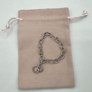 Judith Ripka Silver Heart Bracelet with Pink Heart Charm